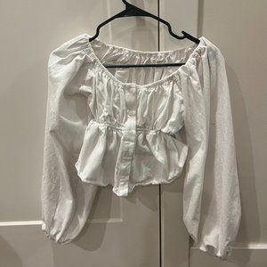 Stylenanda wide-neck puff-sleeve babydoll blouse